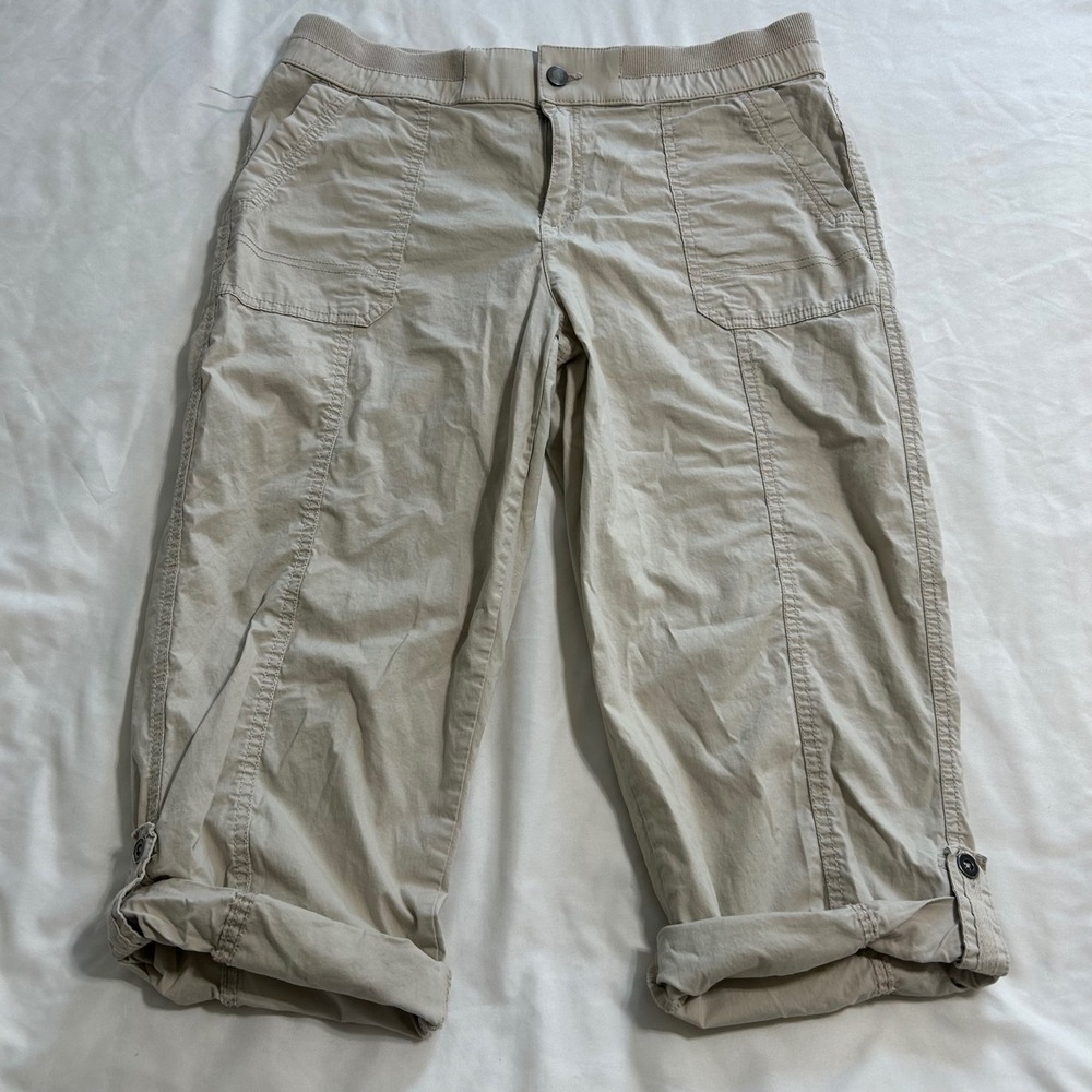 Intro Love the Fit Khaki Capri Pants Women 10 Stretch Cotton Cropped Trousers